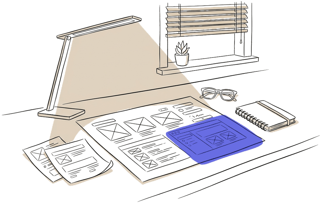 Wireframe sketches on a desk
